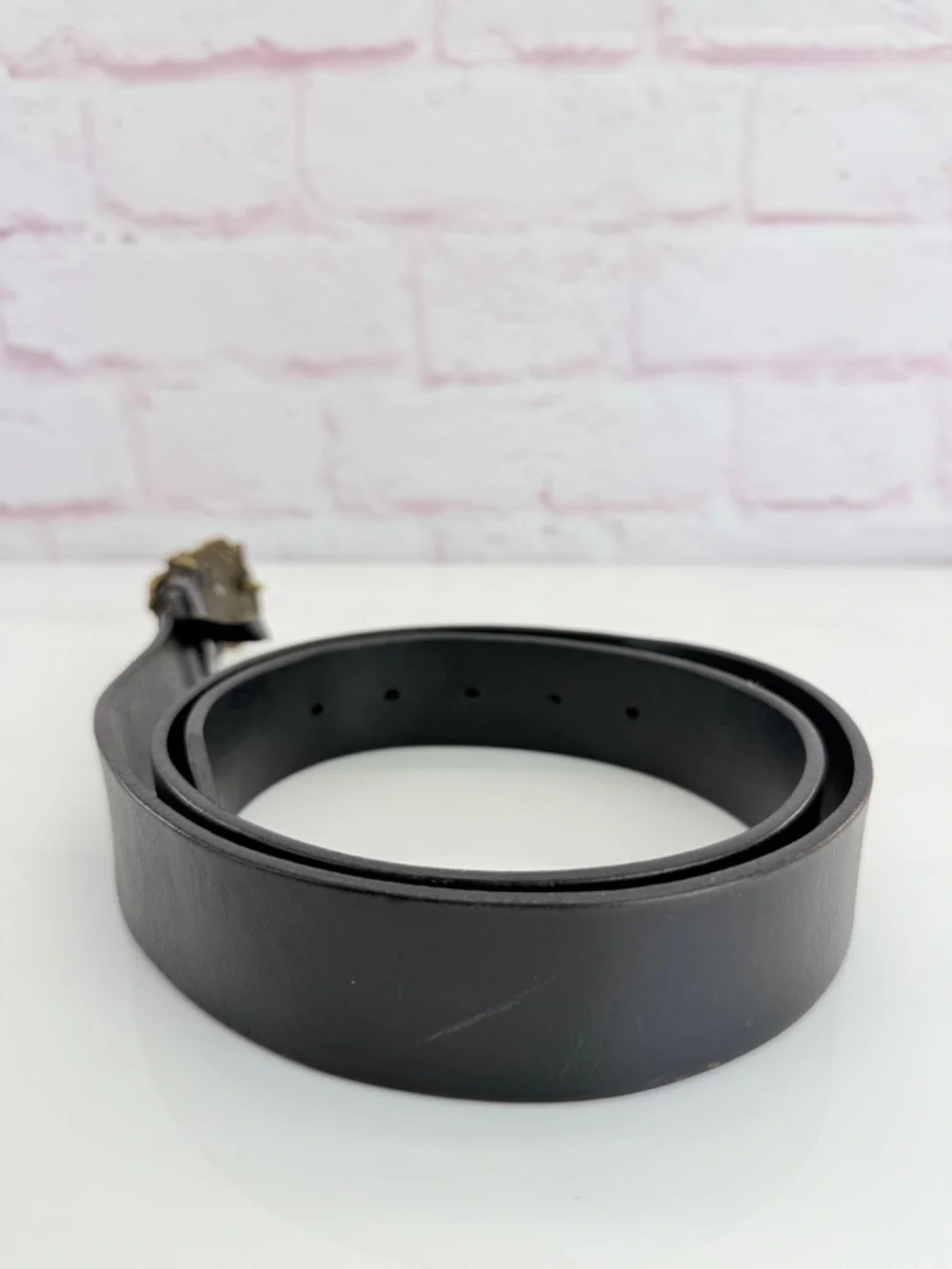 Gucci Black Leather Men’s Belt Lion Buckle 114984 100/40